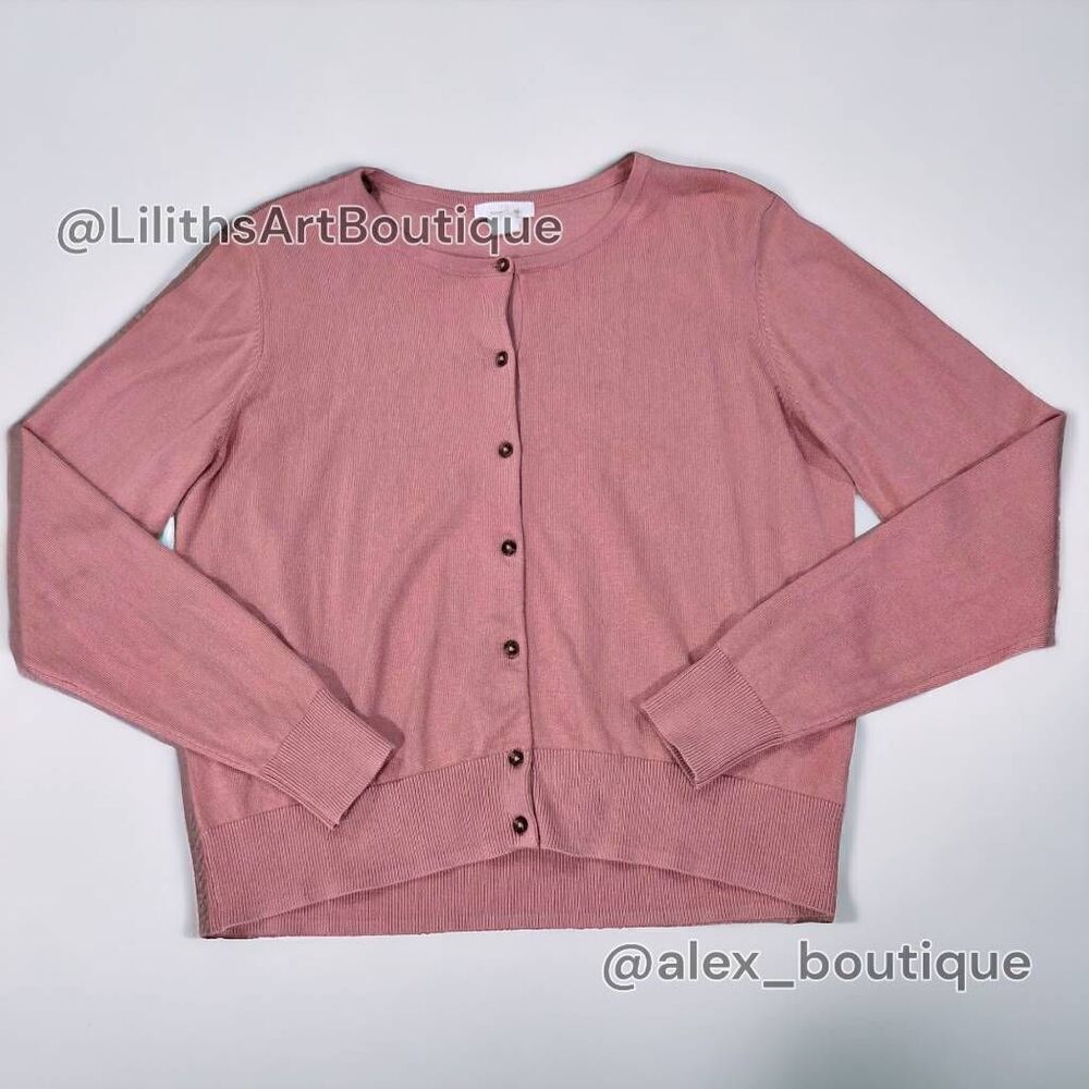 H&M Old Rose Pink Fine-Knit Cardigan | Button Front | Large (J008) - Picture 7 of 12